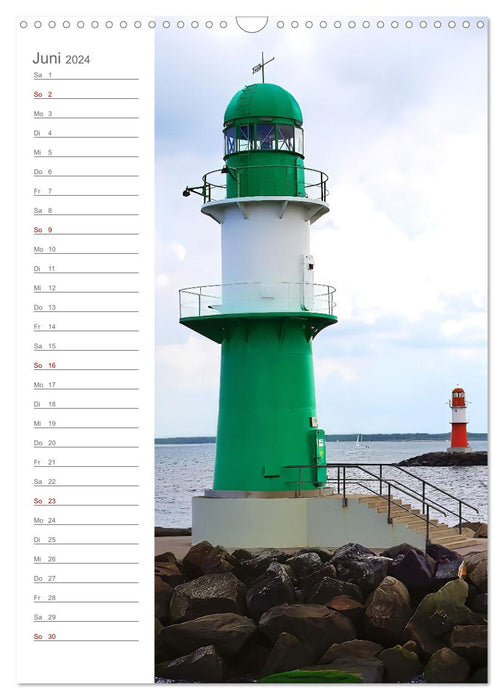 Leuchtender Geburtstagskalender - Leuchttürme an Ost-und Nordsee (CALVENDO Wandkalender 2024)