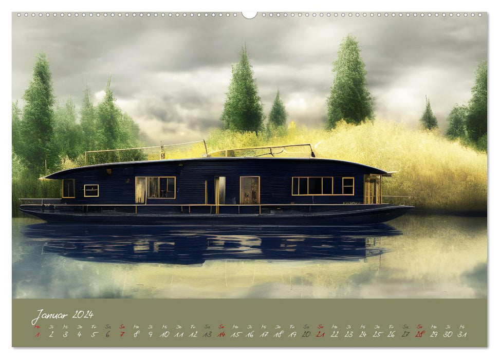 Romantische Fantasy Hausboote Magische Stimmungen in der Dämmerung (CALVENDO Premium Wandkalender 2024)