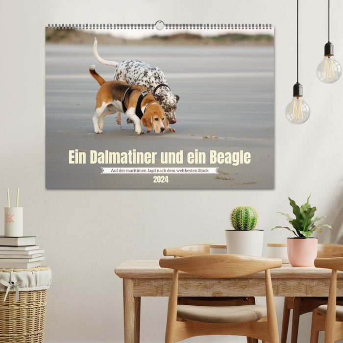 Ein Dalmatiner und ein Beagle - Auf der maritimen Jagd nach dem weltbesten Stock (CALVENDO Wandkalender 2024)