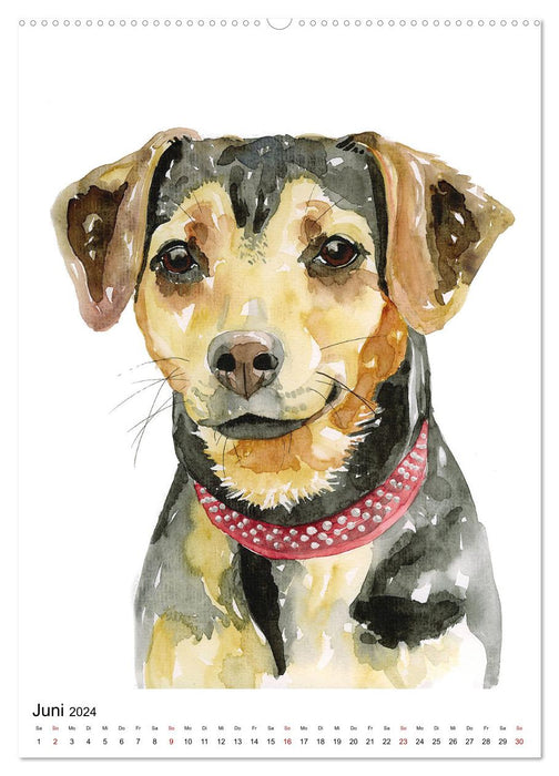 Portraits de chiens à l'aquarelle (Calvendo Premium Wall Calendar 2024) 