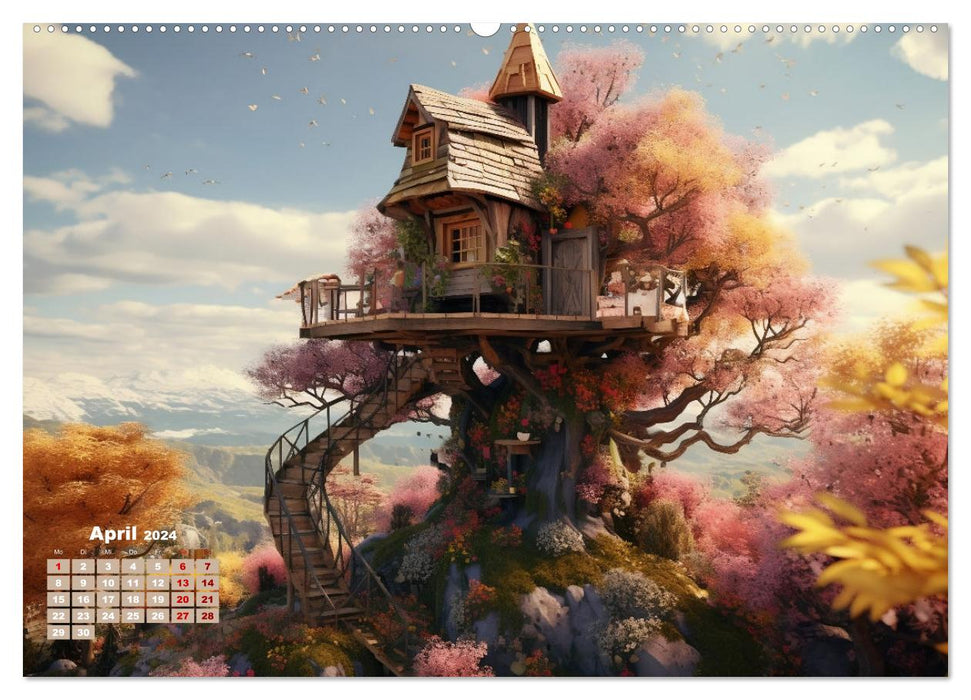 Cabanes dans les arbres - des châteaux de rêve dans les airs (calendrier mural CALVENDO 2024) 