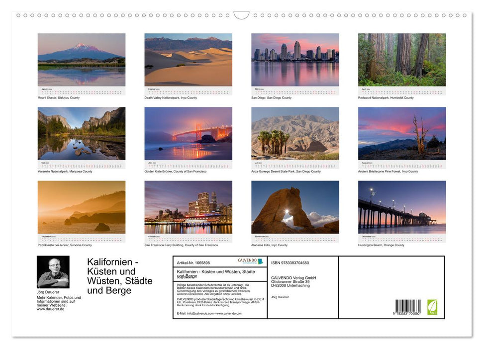Kalifornien - Küsten und Wüsten, Städte und Berge (CALVENDO Wandkalender 2024)