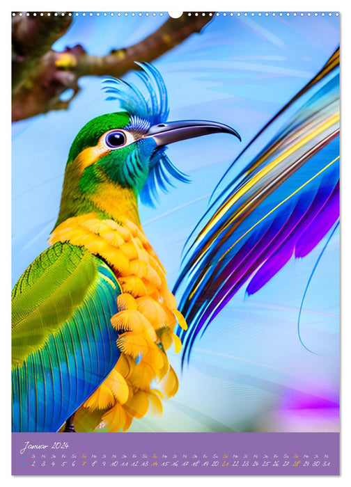 Exotische Vögel. Zauberhafte Vogelvielfalt mit KI (CALVENDO Wandkalender 2024)