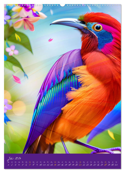 Exotische Vögel. Zauberhafte Vogelvielfalt mit KI (CALVENDO Premium Wandkalender 2024)