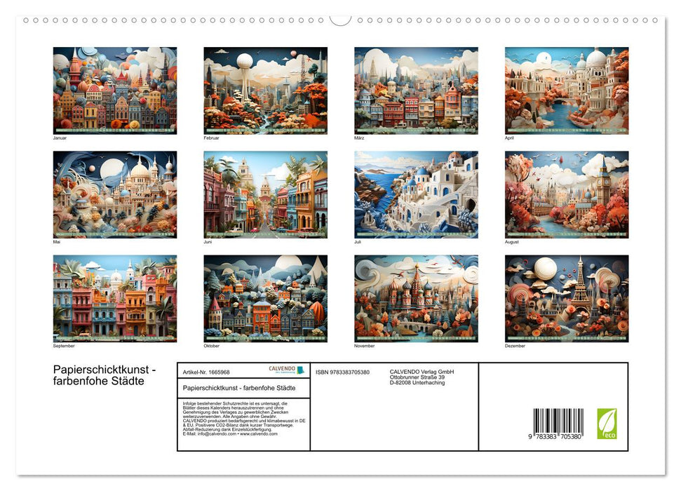Papierschicktkunst - farbenfohe Städte (CALVENDO Premium Wandkalender 2024)