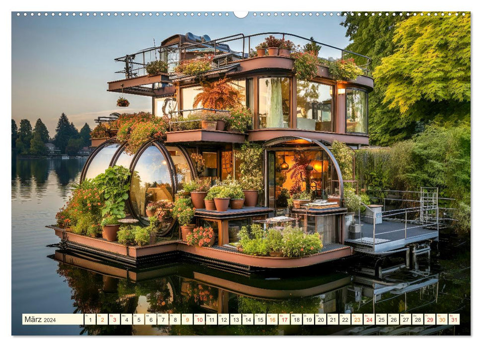 Hausboote Wohn Fantasien (CALVENDO Wandkalender 2024)