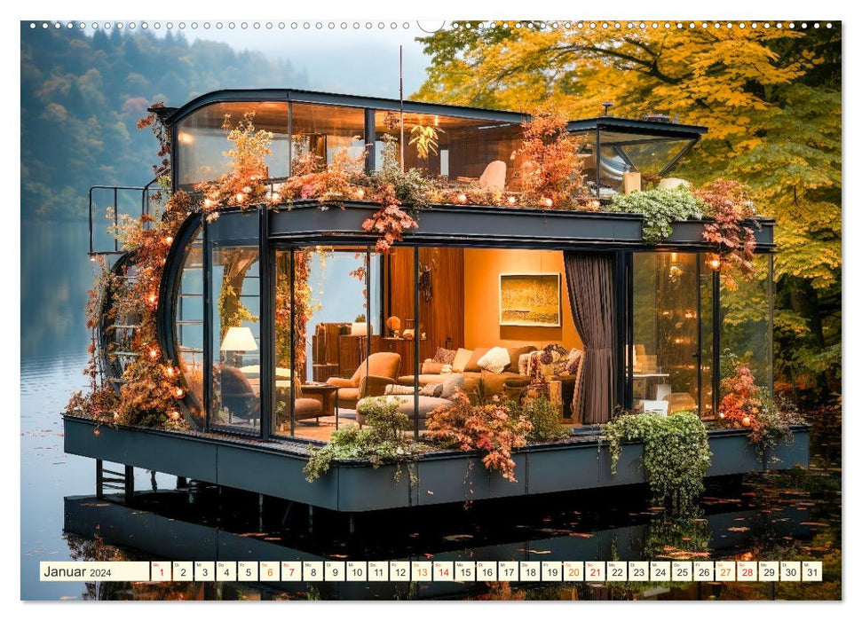 Hausboote Wohn Fantasien (CALVENDO Premium Wandkalender 2024)