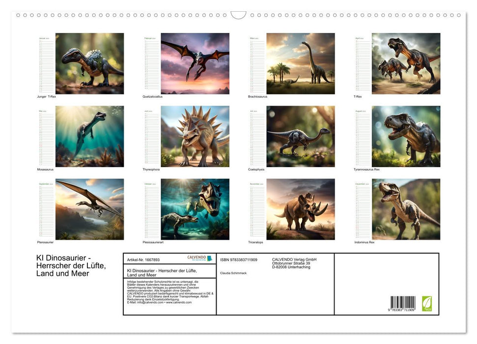 KI Dinosaurier - Herrscher der Lüfte, Land und Meer (CALVENDO Wandkalender 2024)