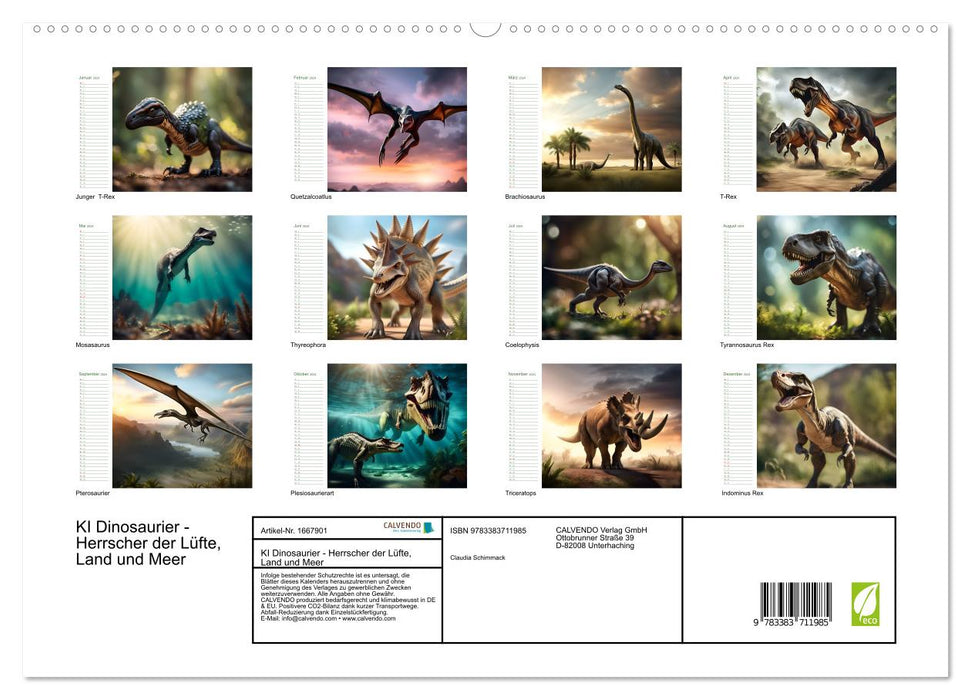 KI Dinosaurier - Herrscher der Lüfte, Land und Meer (CALVENDO Premium Wandkalender 2024)