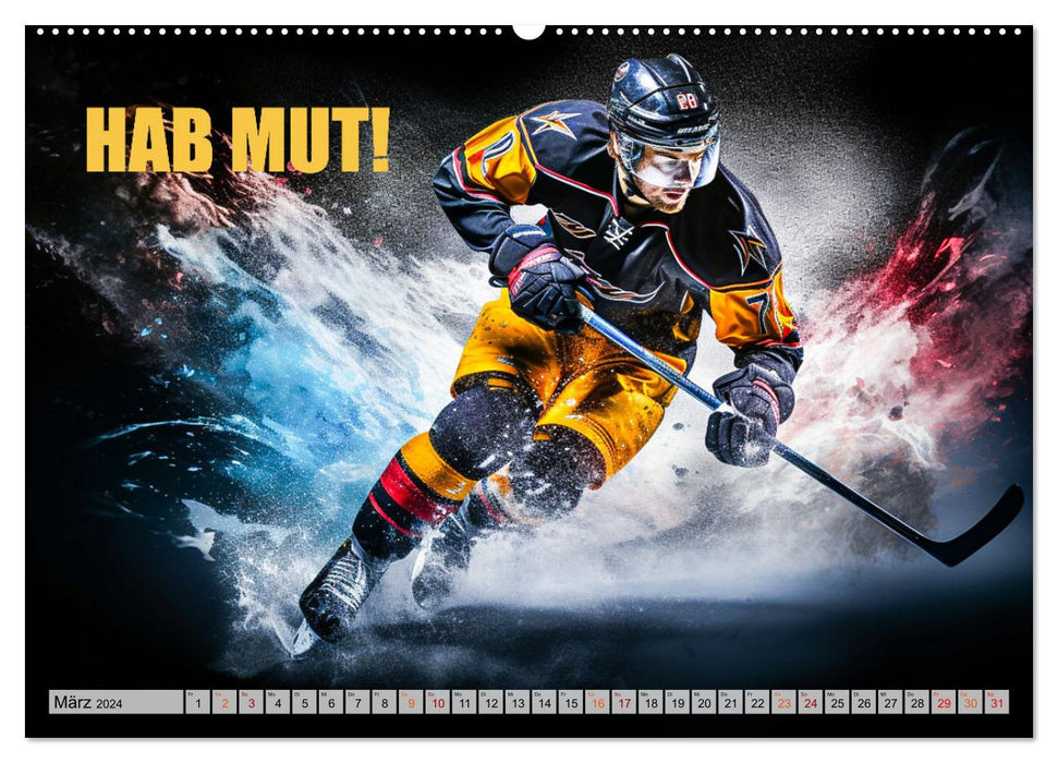 Hockey sur glace et pensées positives (Calendrier mural CALVENDO Premium 2024) 