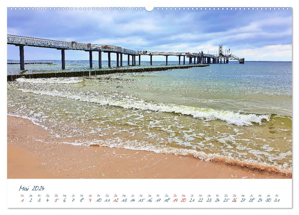 Seebrücken an der Ostsee - Aufs Meer laufen und die frische Ostseebrise genießen (CALVENDO Wandkalender 2024)