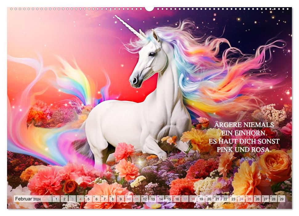 Einhorn und coole Sprüche (CALVENDO Premium Wandkalender 2024)