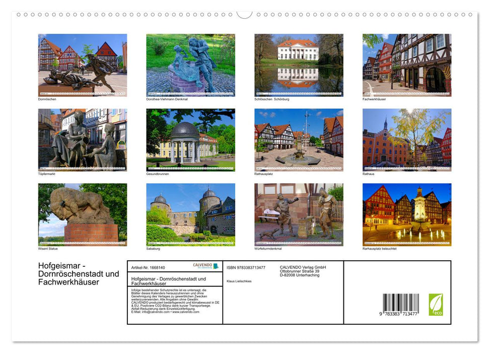 Hofgeismar - Ville de la Belle au bois dormant et maisons à colombages (Calendrier mural CALVENDO Premium 2024) 