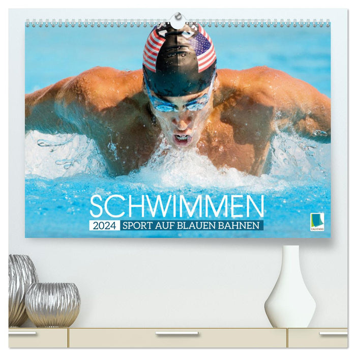 Natation : Sport sur couloirs bleus (Calendrier mural CALVENDO Premium 2024) 