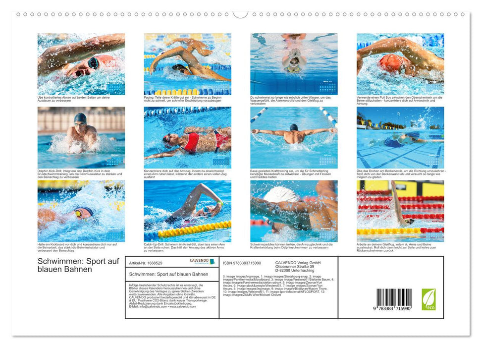 Natation : Sport sur couloirs bleus (Calendrier mural CALVENDO Premium 2024) 