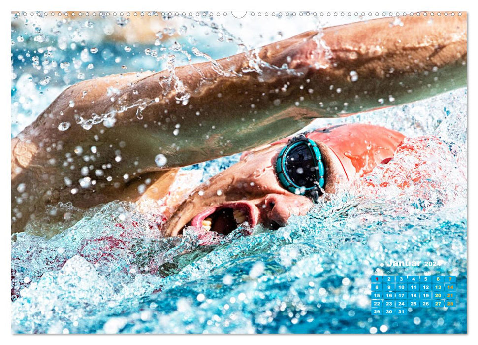 Natation : Sport sur couloirs bleus (Calendrier mural CALVENDO Premium 2024) 