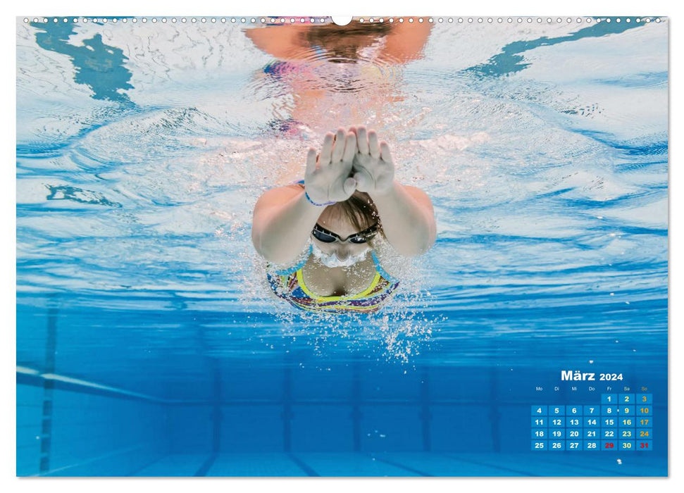 Natation : Sport sur couloirs bleus (Calendrier mural CALVENDO Premium 2024) 