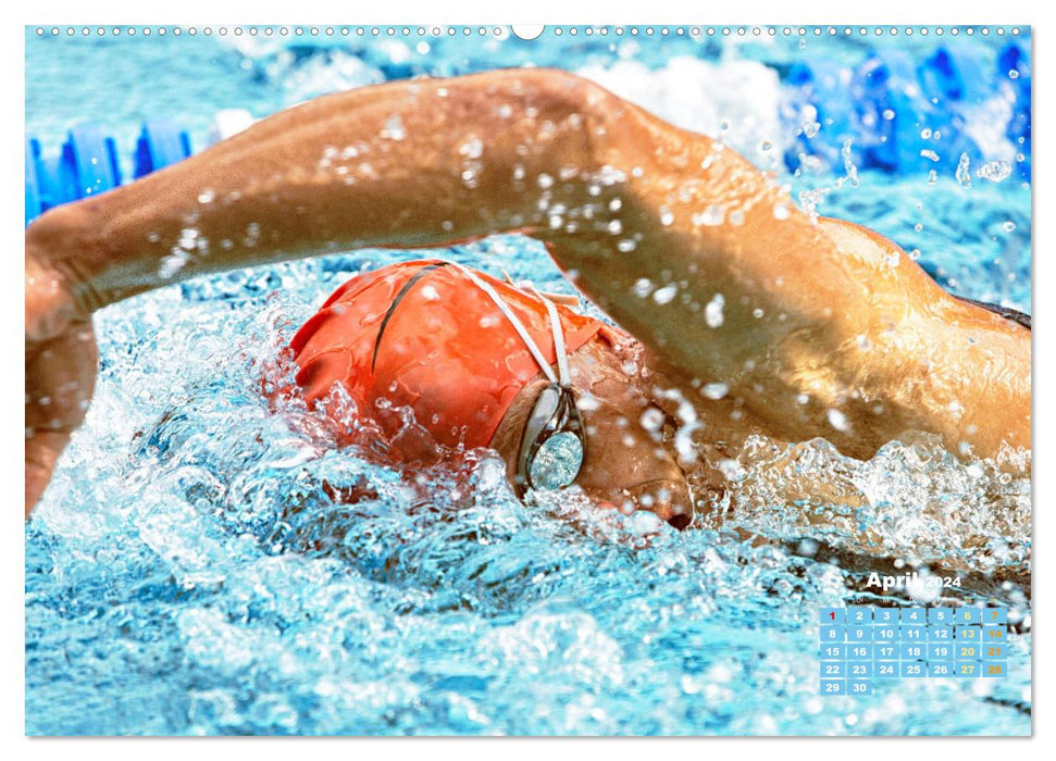 Natation : Sport sur couloirs bleus (Calendrier mural CALVENDO Premium 2024) 