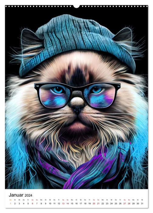 Hipster Katzen (CALVENDO Premium Wandkalender 2024)