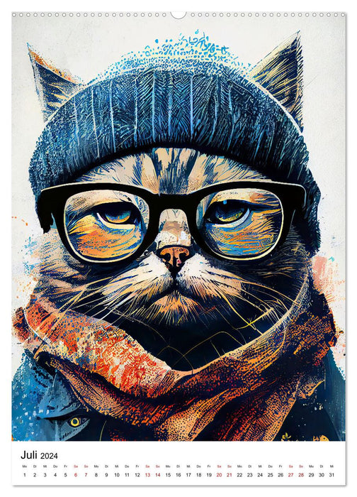 Hipster Katzen (CALVENDO Premium Wandkalender 2024)