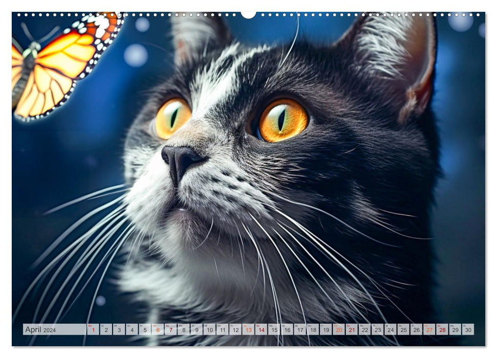 Die Katze und der Schmetterling (CALVENDO Premium Wandkalender 2024)