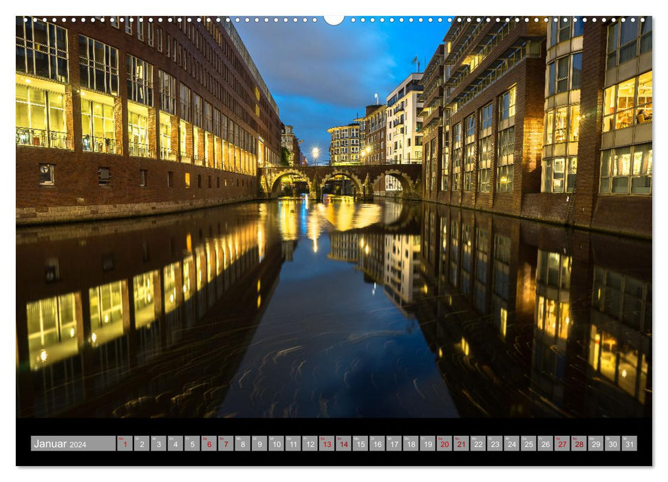 Hamburgs Brücken bei Nacht (CALVENDO Wandkalender 2024)