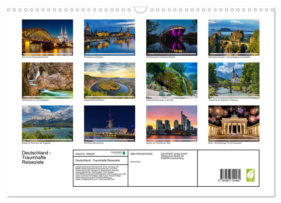 Allemagne - Destinations de voyage fantastiques (Calendrier mural CALVENDO 2024) 