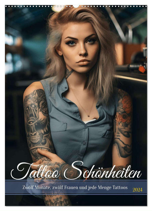 Tattoo Schönheiten - zwölf Monate, zwölf Frauen und jede Menge Tattoos (CALVENDO Wandkalender 2024)