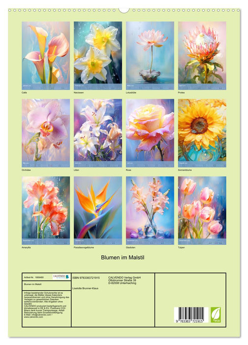Blumen im Malstil (CALVENDO Premium Wandkalender 2024)