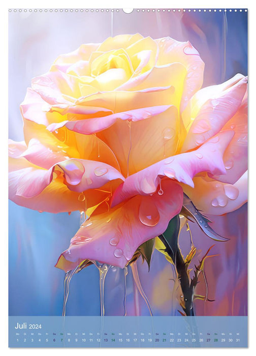 Fleurs en style peinture (Calendrier mural CALVENDO Premium 2024) 