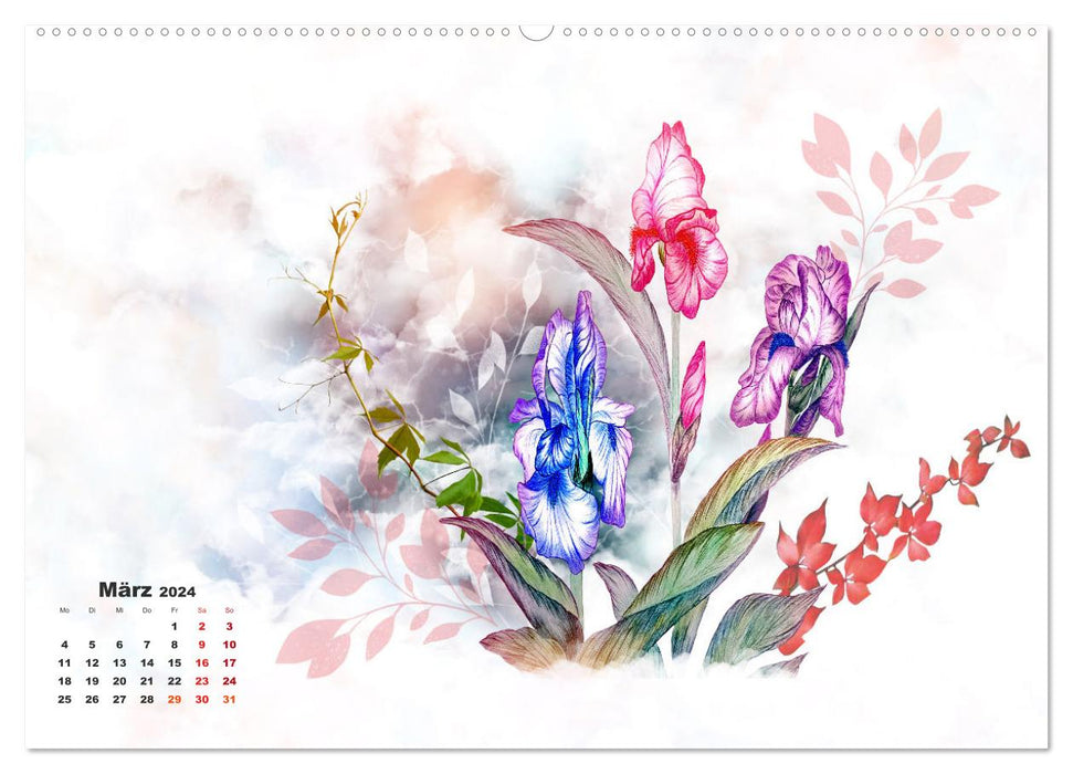 Dessins de fleurs d'iris (Calendrier mural CALVENDO Premium 2024) 