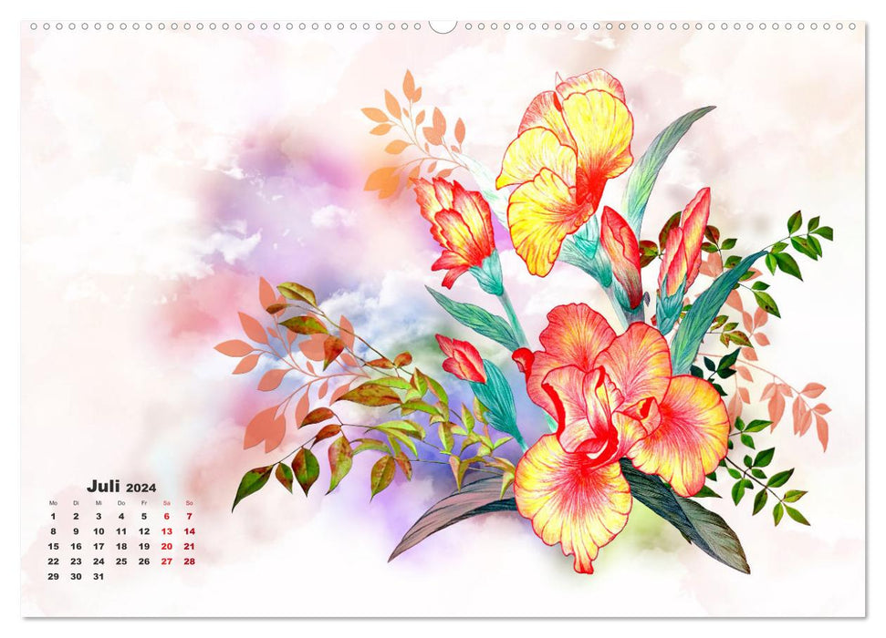 Dessins de fleurs d'iris (Calendrier mural CALVENDO Premium 2024) 