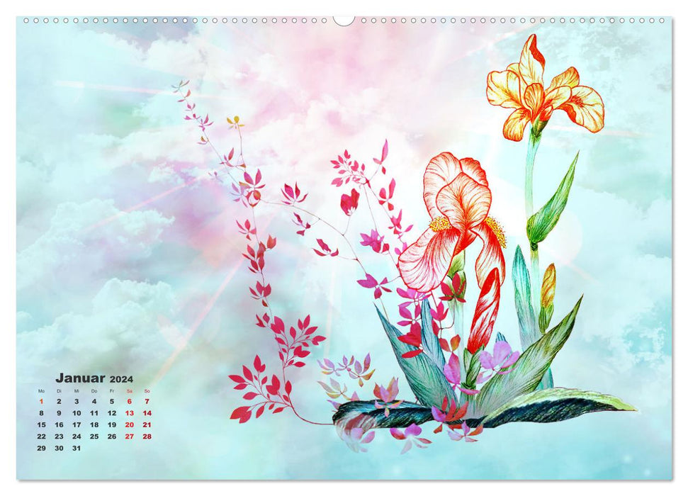 Dessins de fleurs d'iris (calendrier mural CALVENDO 2024) 