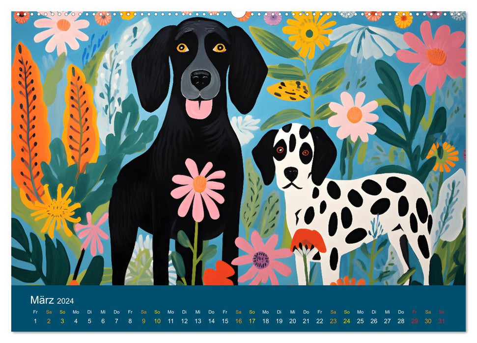 Hunde Kunstwerke - Hunde im Stil des Fauvismus künstlerisch gestaltet (CALVENDO Wandkalender 2024)