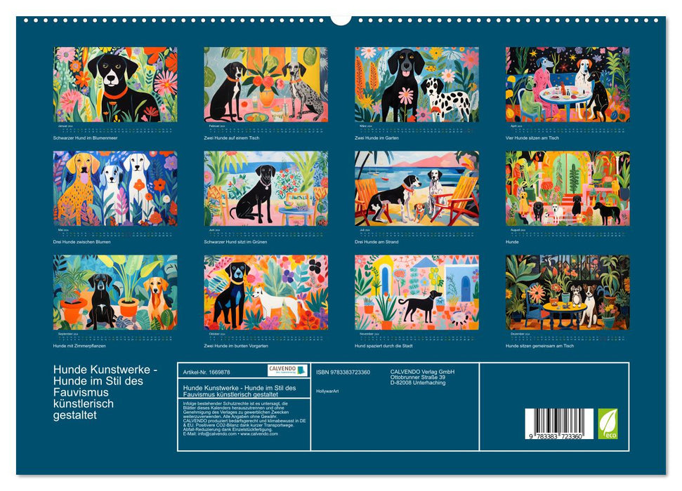 Hunde Kunstwerke - Hunde im Stil des Fauvismus künstlerisch gestaltet (CALVENDO Premium Wandkalender 2024)