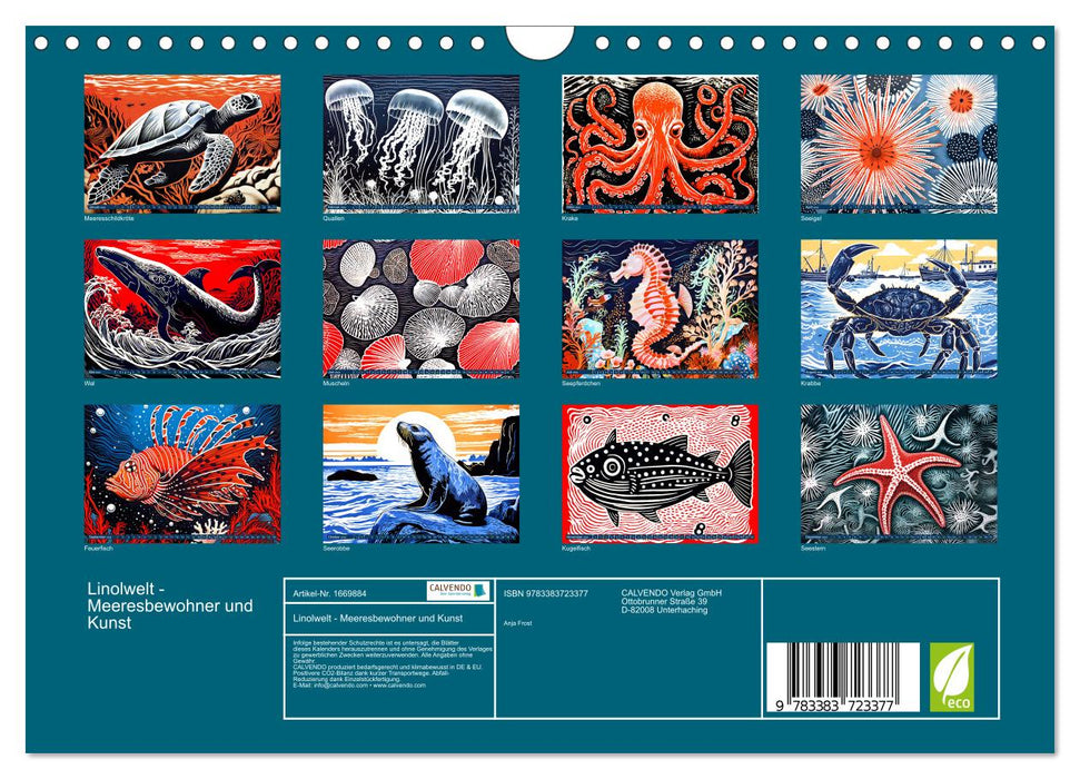 Linolwelt - Meeresbewohner und Kunst (CALVENDO Wandkalender 2024)