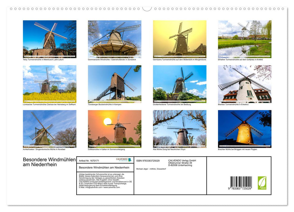 Besondere Windmühlen am Niederrhein (CALVENDO Premium Wandkalender 2024)
