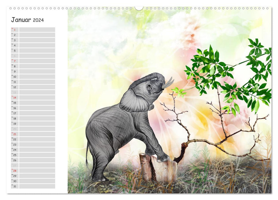 Gentle Giants – Dessins d'éléphants (Calvendo mural 2024) 