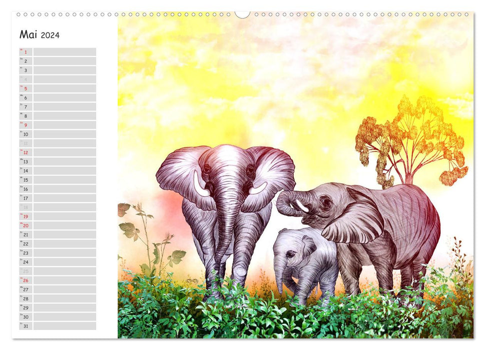 Gentle Giants – Dessins d'éléphants (Calvendo mural 2024) 