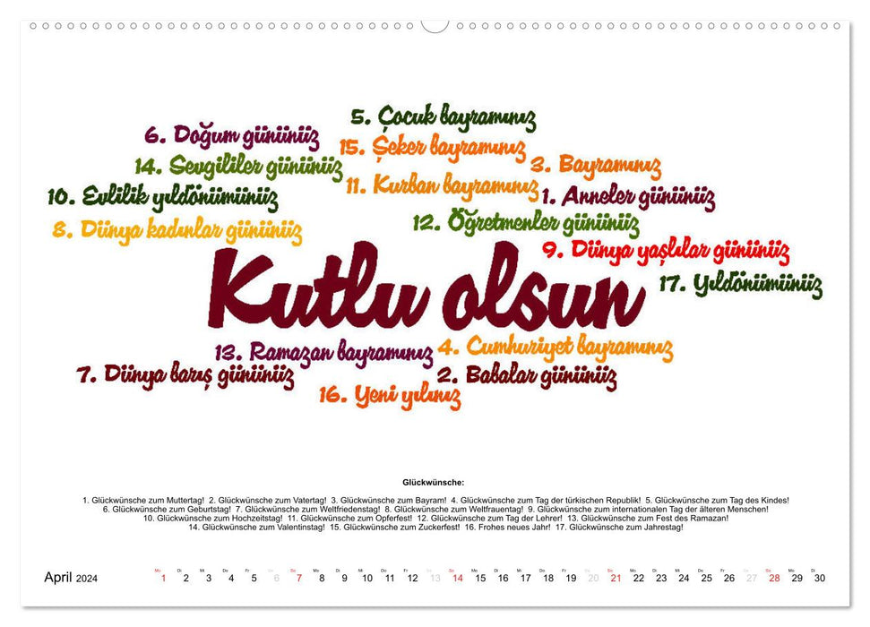 Smalltalk Sprachkalender Türkisch-Deutsch (CALVENDO Premium Wandkalender 2024)