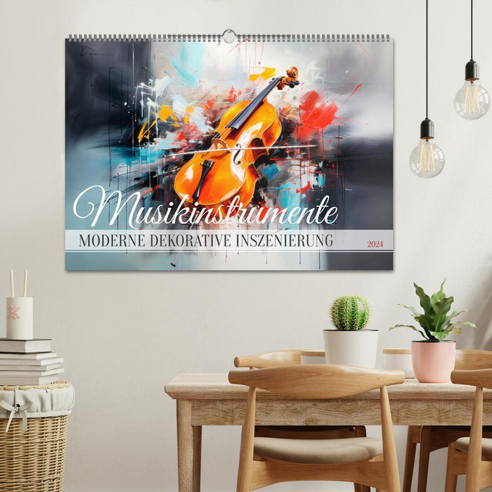MUSIKINSTRUMENTE Moderne dekorative Inszenierung (CALVENDO Wandkalender 2024)