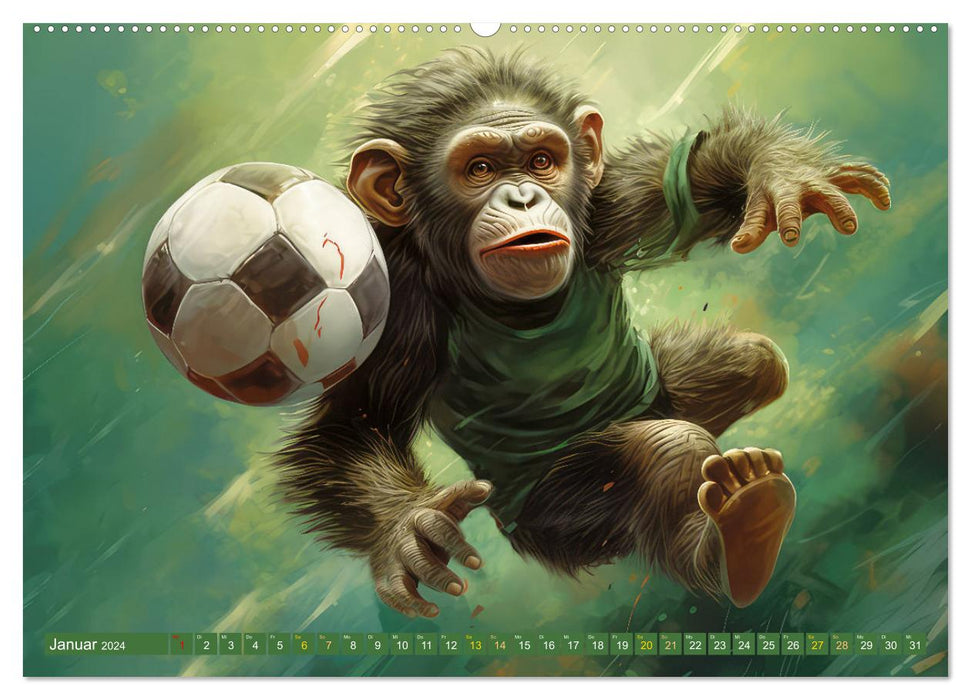 Fußballfieber bei den Babyaffen (CALVENDO Premium Wandkalender 2024)