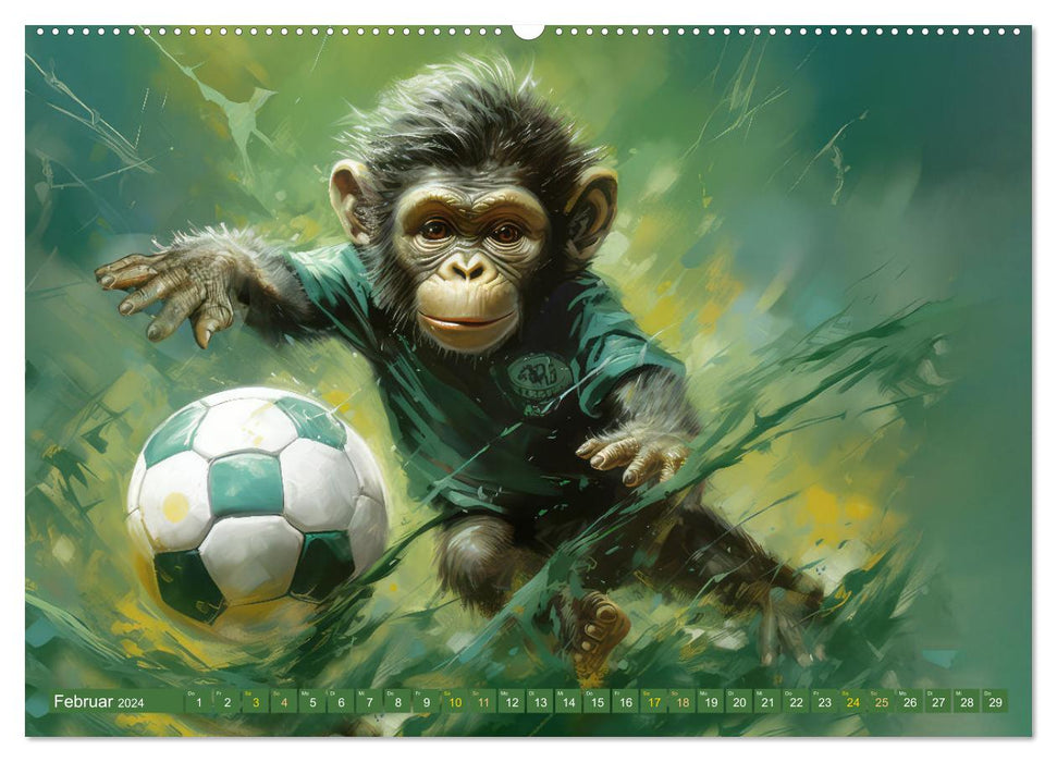 Fußballfieber bei den Babyaffen (CALVENDO Premium Wandkalender 2024)