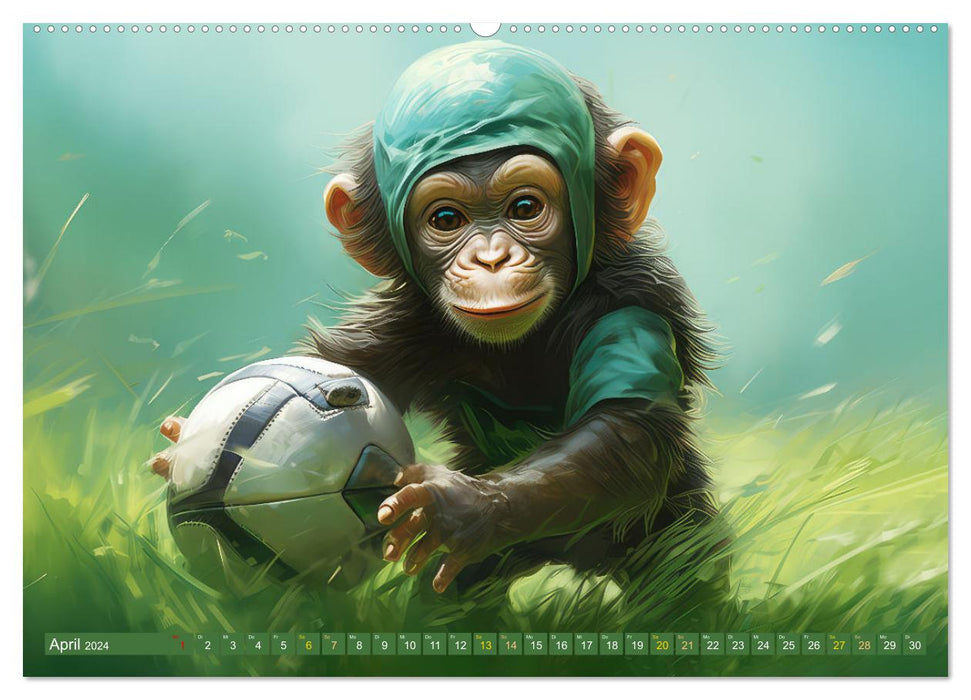 Fußballfieber bei den Babyaffen (CALVENDO Premium Wandkalender 2024)