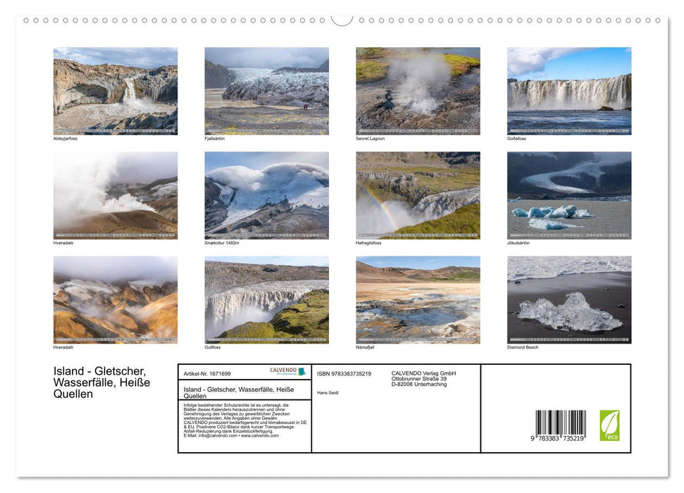 Islande – Glaciers, cascades, sources chaudes (Calvendo Premium Wall Calendar 2024) 