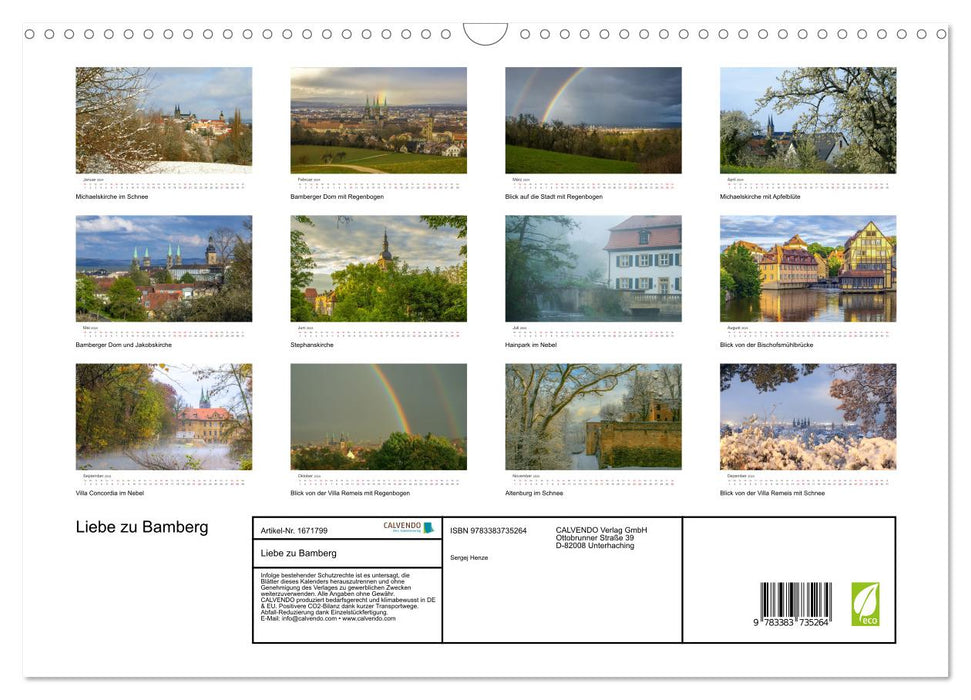 Amour pour Bamberg (Calendrier mural CALVENDO 2024) 