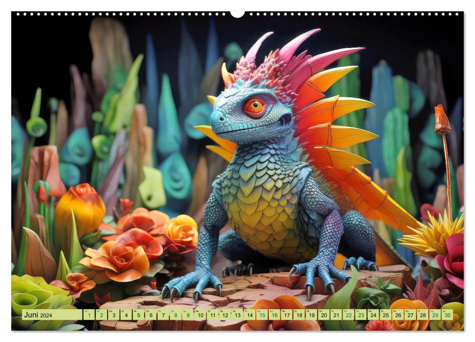 Farbenfrohe Fantasiedrachen (CALVENDO Premium Wandkalender 2024)