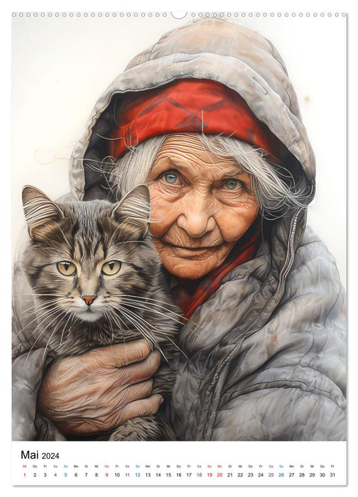 Katzenliebe Kunstbilder (CALVENDO Premium Wandkalender 2024)