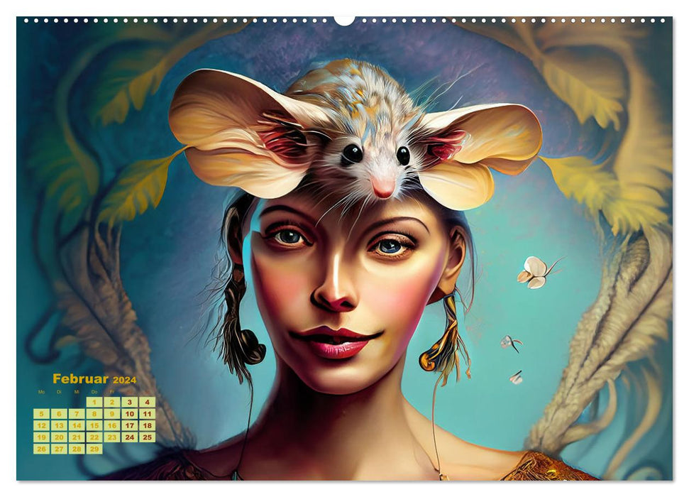 Portraits de femmes et d'animaux fantastiques (calendrier mural CALVENDO 2024) 
