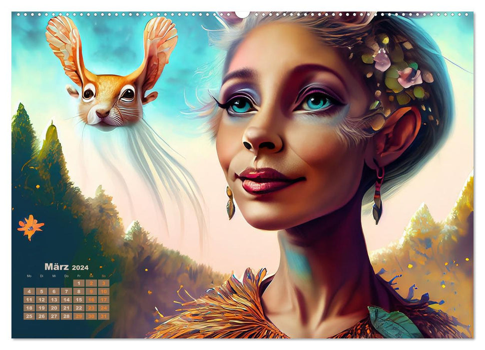 Fantasy Tier Frauen Portraits (CALVENDO Premium Wandkalender 2024)